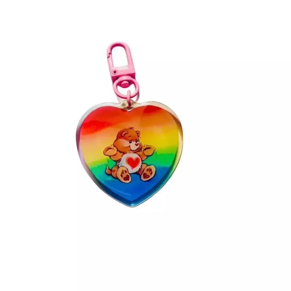 Care Bears Bag Charm Tenderheart, Rainbow Heart Dual Side Keychain Key Holder
